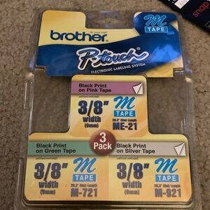 Brother P-Touch Label Tape 3-Pack - Pink, Green, Silver